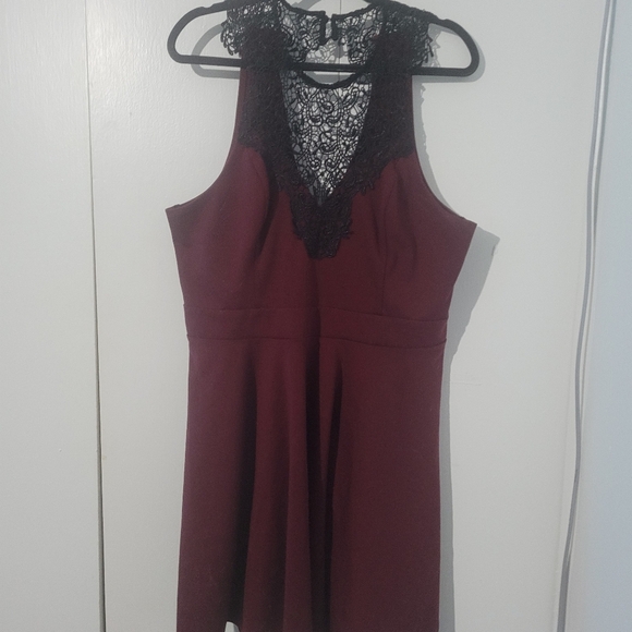 Material Girl Dresses & Skirts - Material Girl Burgundy Mini Dress with Black Lace